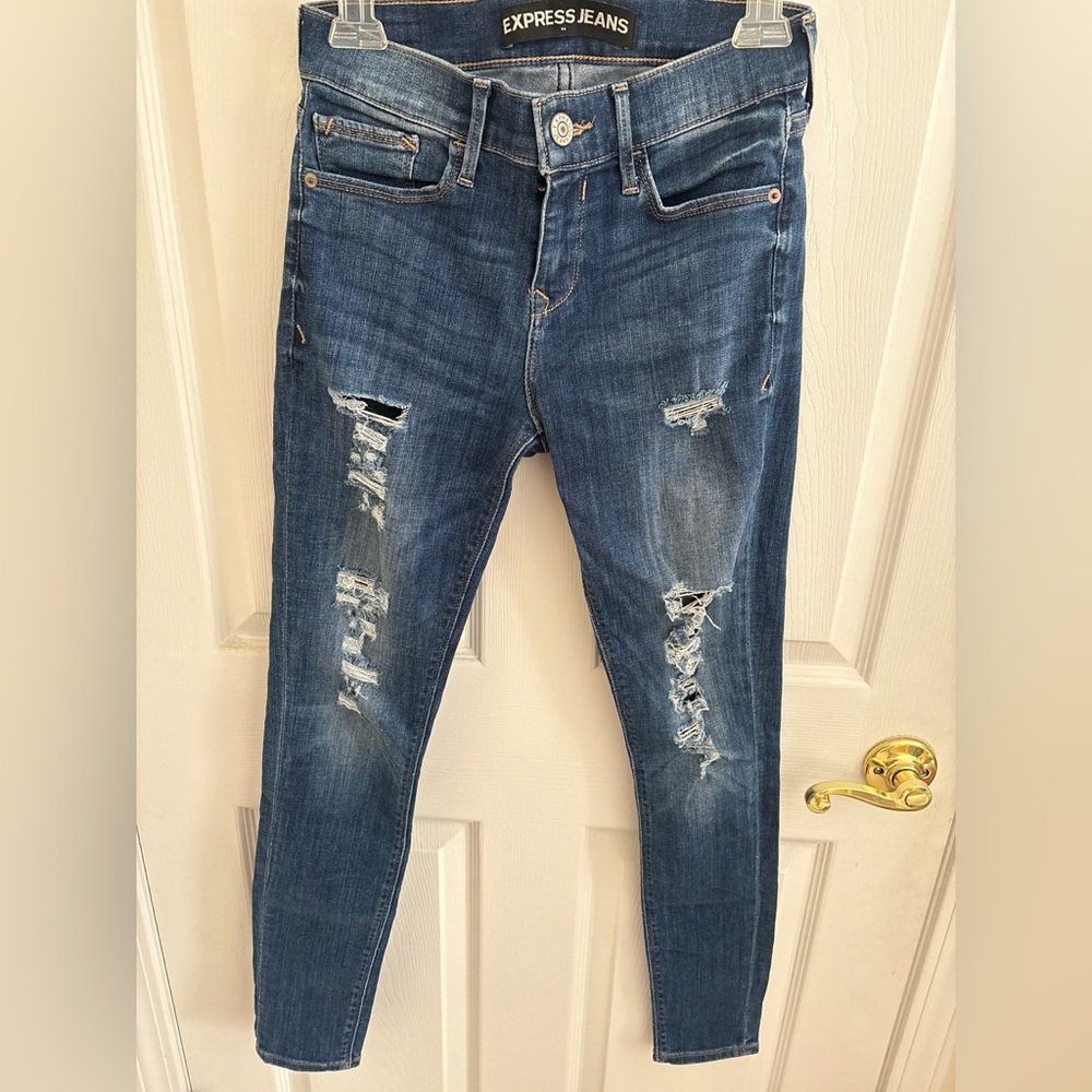 Express Women's Distressed Skinny Jeans - Blue